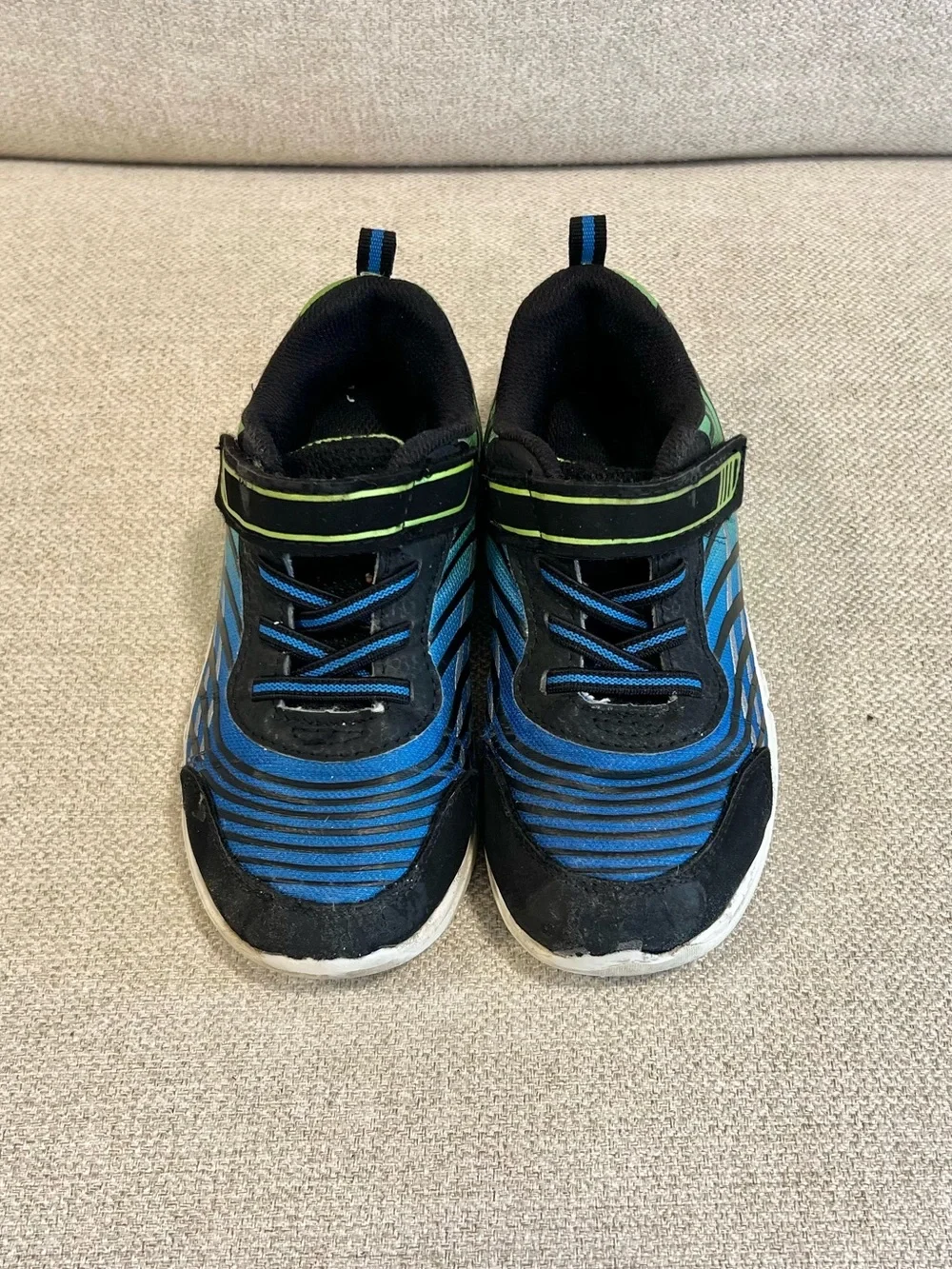 Athletic Works Boys Size 11 Blue Green Hook & Loop Sneakers GUC